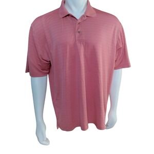 Sakmann Mens Golf Polo Shirt Large Pink Striped Short Sleeve Performance Stretch